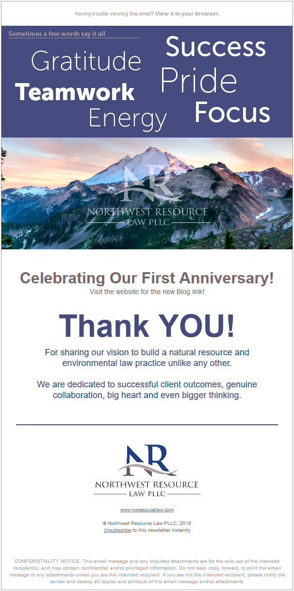 Northwest Resource Law PLLC HTML anniversary email