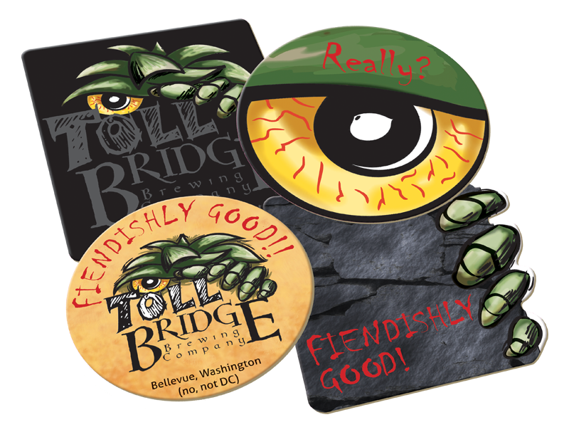 Toll Bridge Brewing branded coasters